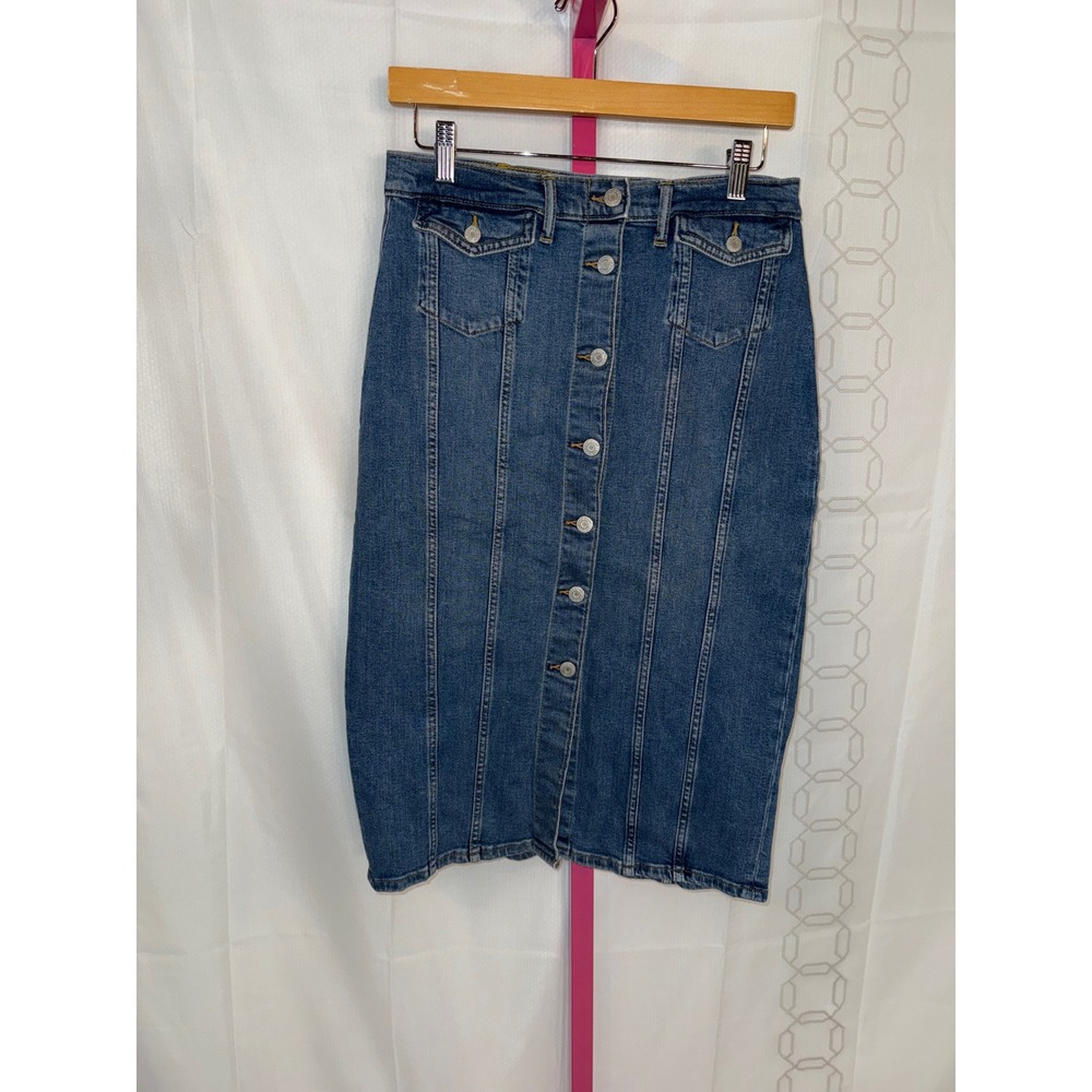 Gap Button Front Denim Midi Skirt Blue Wash A Line Casual‎ Size 28